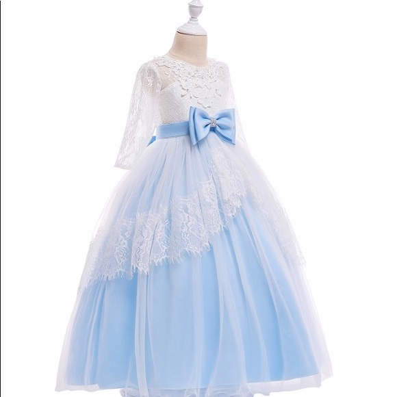 đź’™New Blue Satin White Lace Crystal Tulle Dressđź’™ - Picture 7 of 8